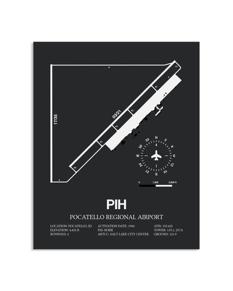 Gray Framed Pocatello Regional Airport layout wall art poster