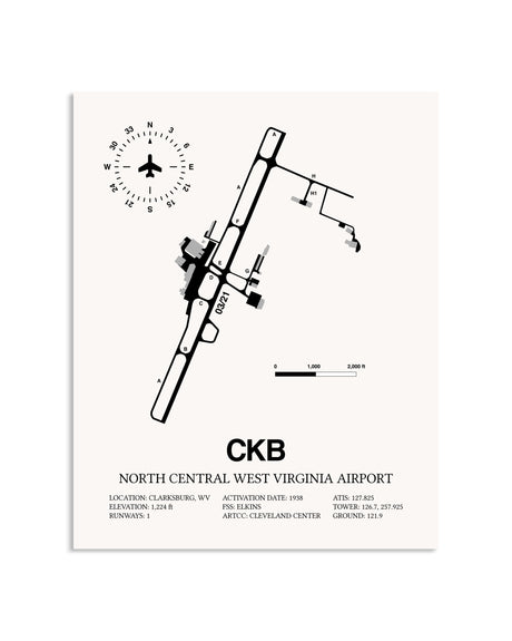 Gray North Central West Virginia Airport framed poster displayed in an airplane hangar