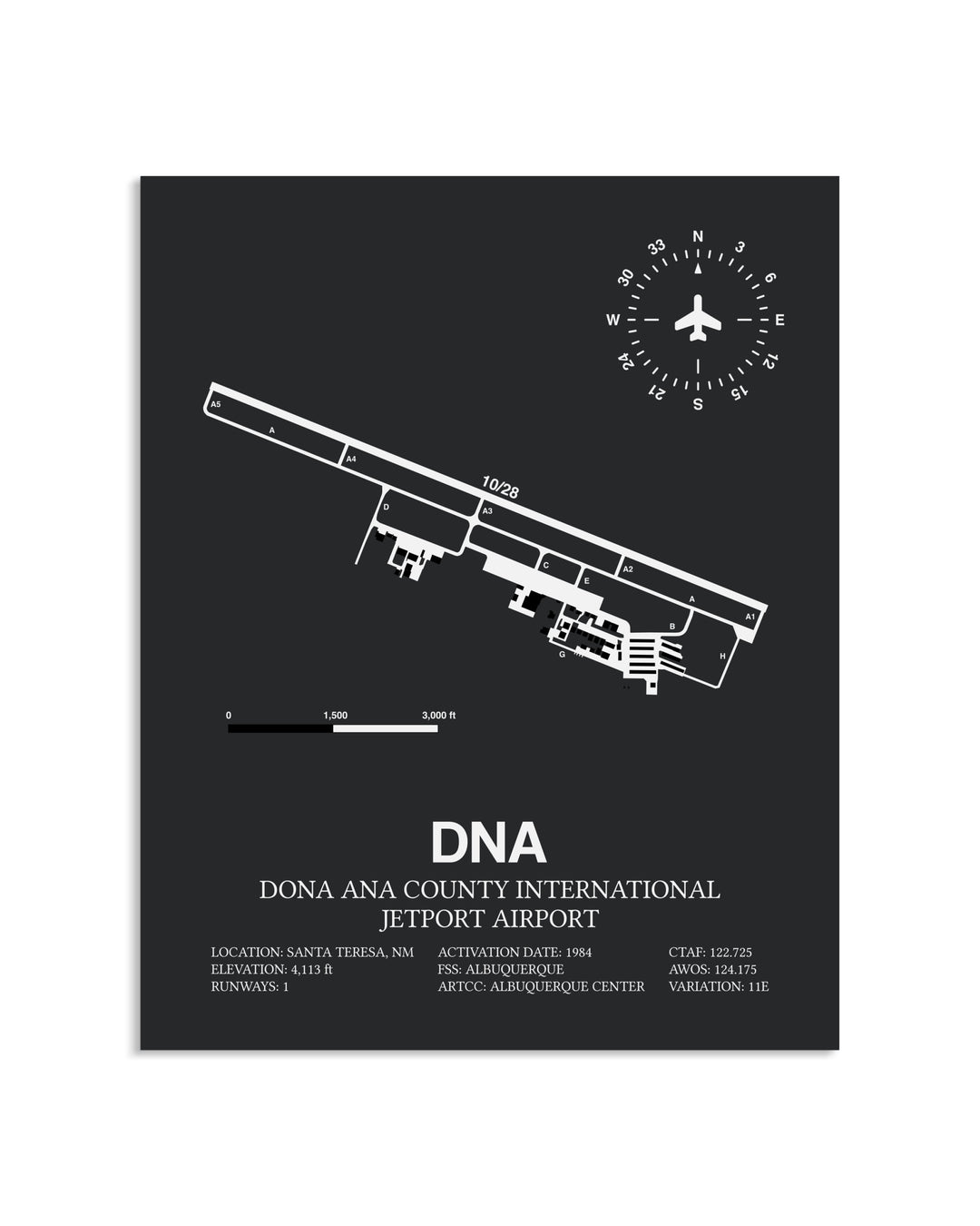 Gray Framed Dona Ana County International Jetport Airport layout wall art poster