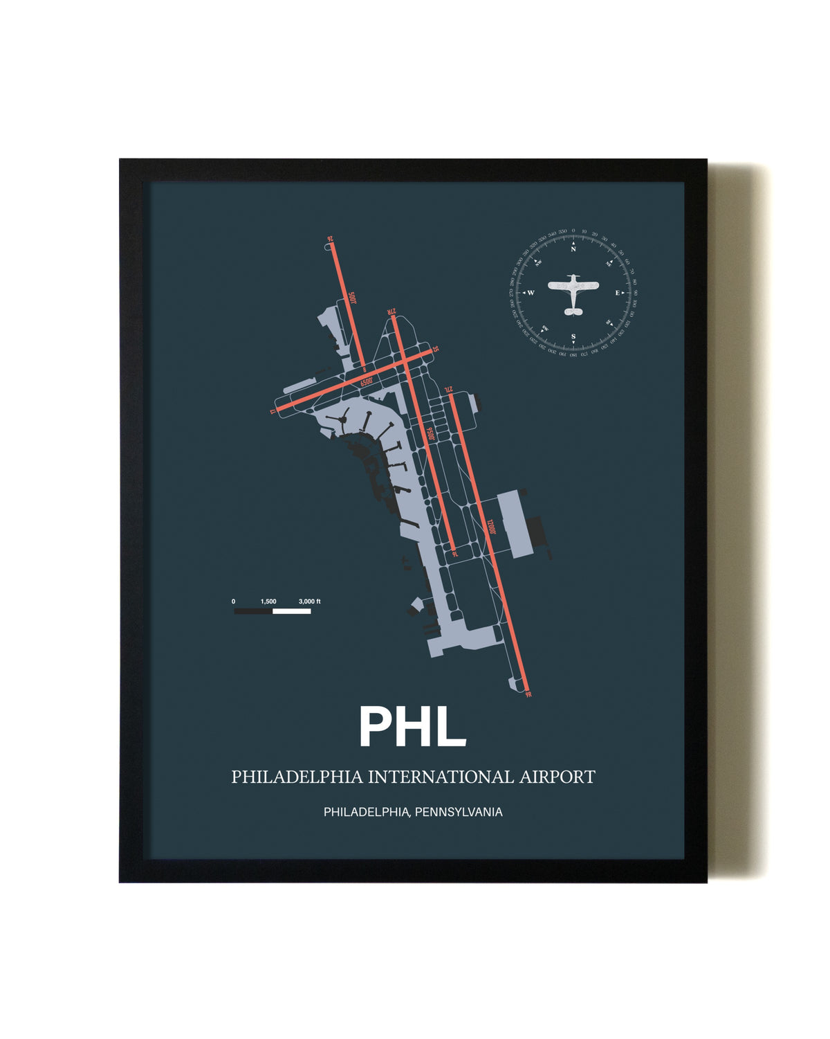 Slate Framed Philadelphia International Airport wall art poster in black frame