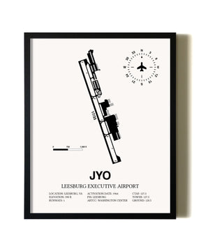 Framed Leesburg Executive Airport wall art poster in black frame