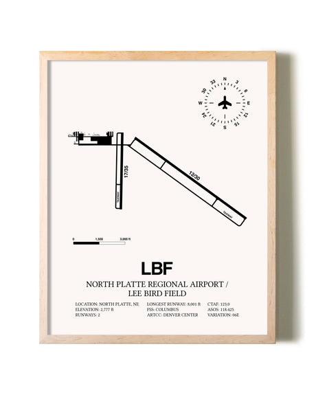 North Platte Regional Airport / Lee Bird Field framed wall art in white frame