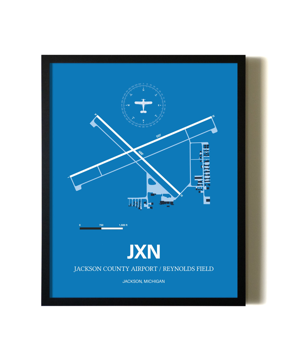 Sky Blue Jackson County Airport/Reynolds Field aviation wall décor in black wood frame