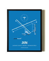 Sky Blue Jackson County Airport/Reynolds Field aviation wall décor in black wood frame