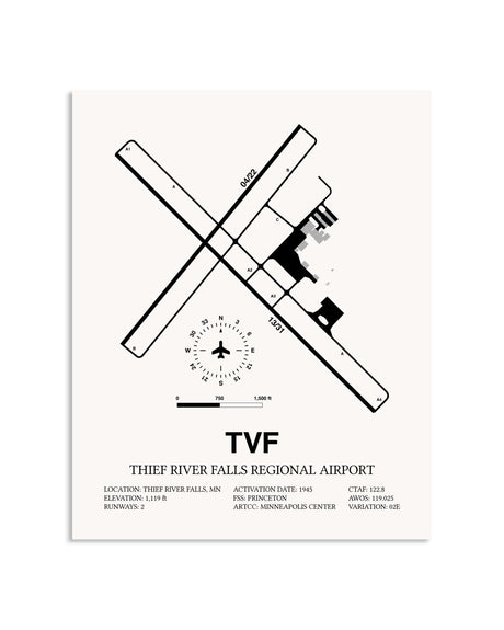 Gray Thief River Falls Regional Airport framed poster displayed in an airplane hangar