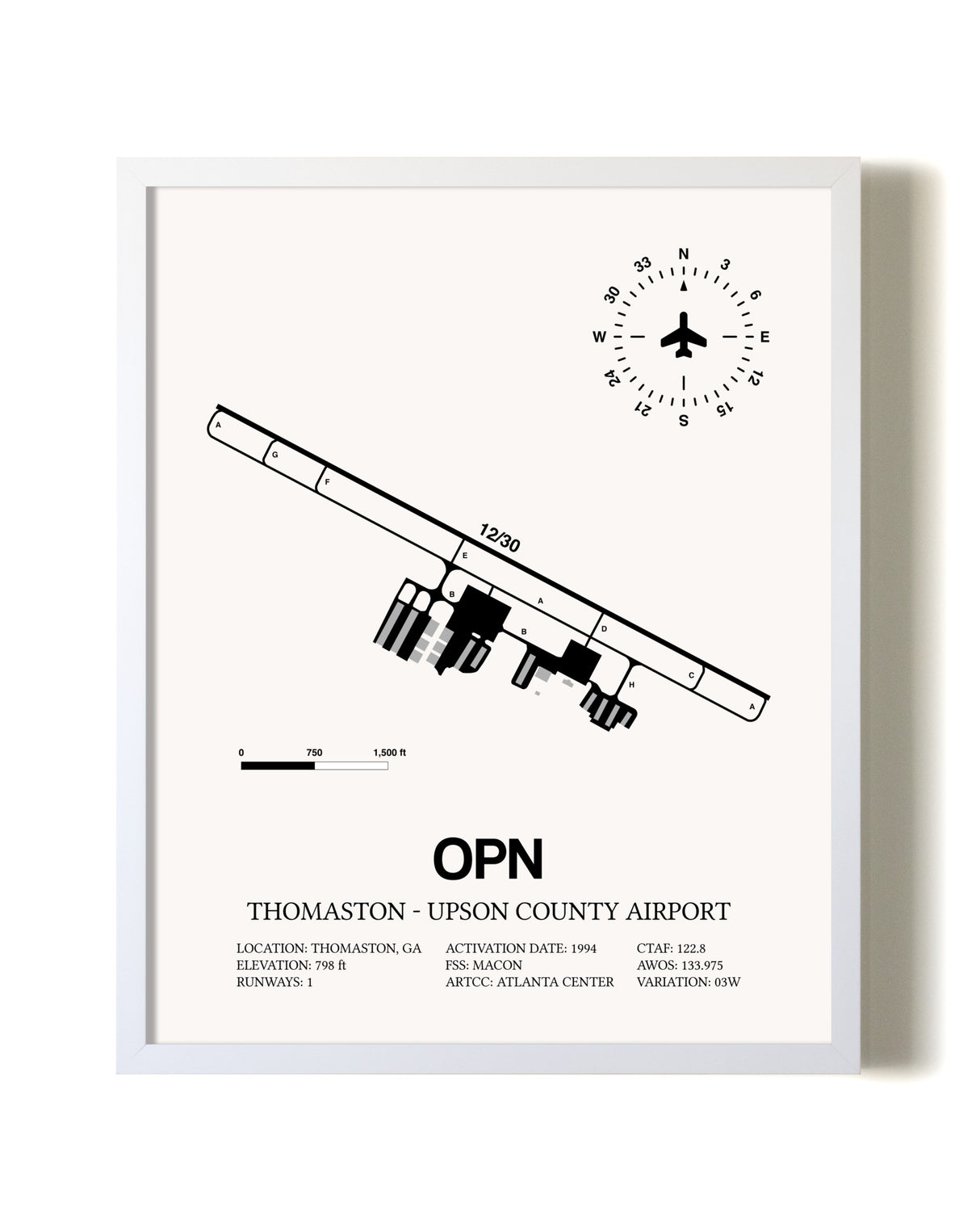 Thomaston-Upson County Airport airport map poster in oak frame