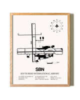 South Bend International Airport framed print in natural wood frame