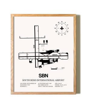 South Bend International Airport framed print in natural wood frame