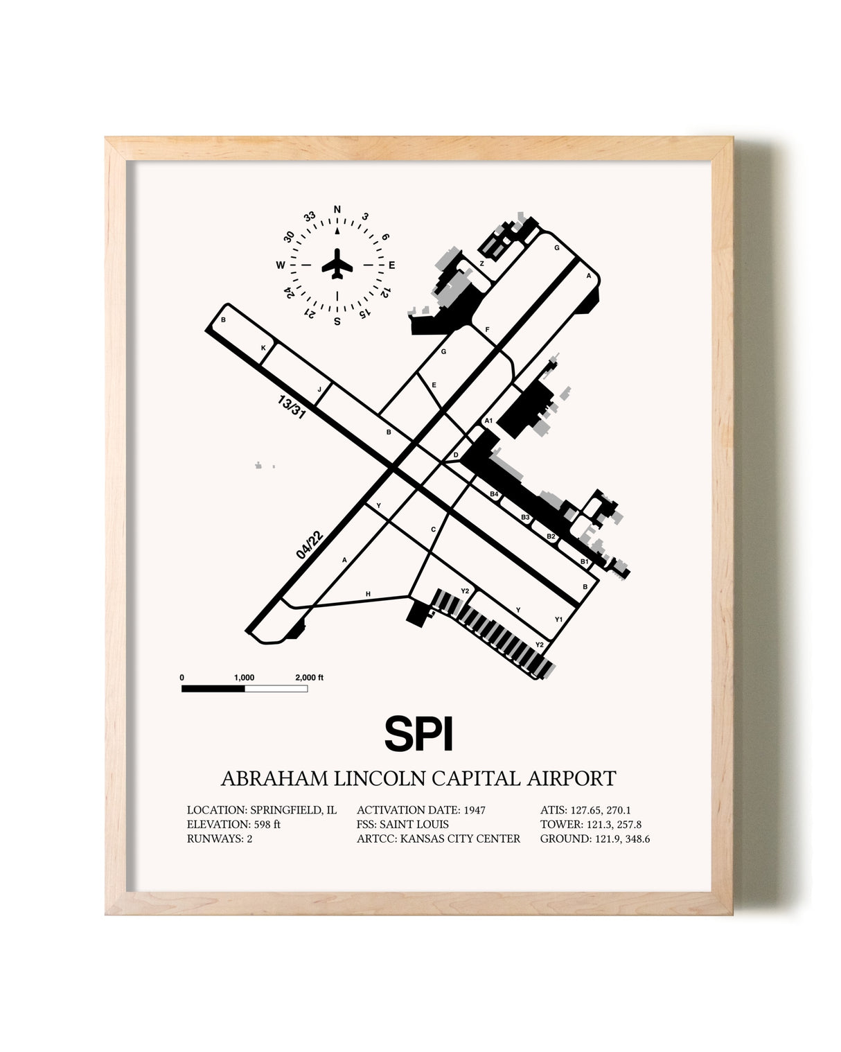 Abraham Lincoln Capital Airport framed wall art in white frame