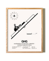 Marshfield Municipal Airport-George Harlow Field framed print in natural wood frame