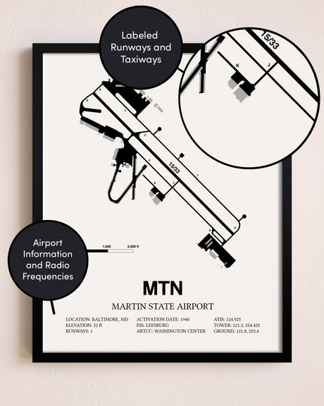 Framed Martin State Airport layout wall art poster