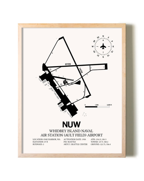 Whidbey Island Naval Air Station (Ault Field) Airport framed wall art in white frame