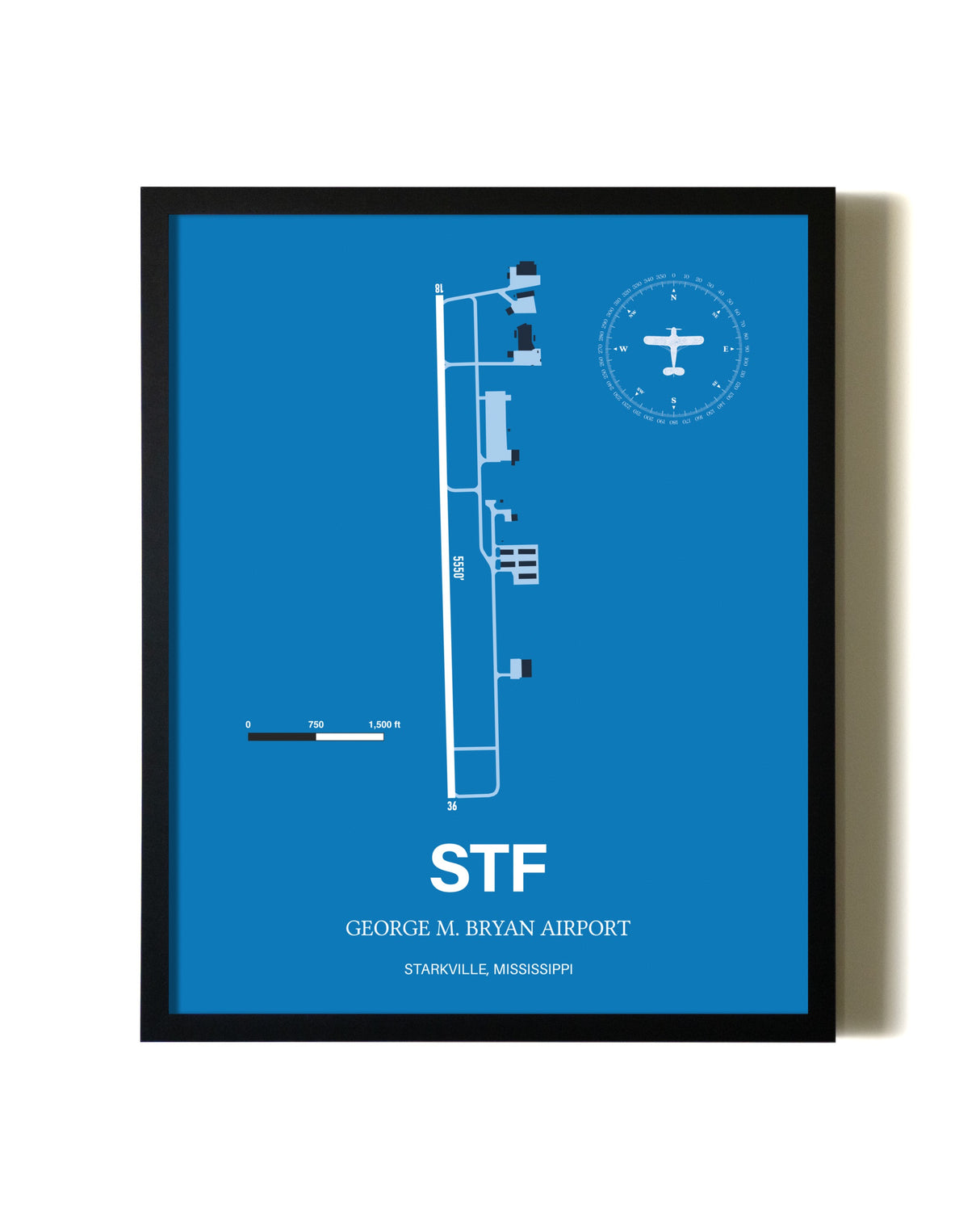 Sky Blue George M. Bryan Airport aviation wall décor in black wood frame