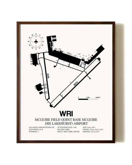 McGuire Field (Joint Base McGuire Dix Lakehurst) Airport aviation print in walnut frame