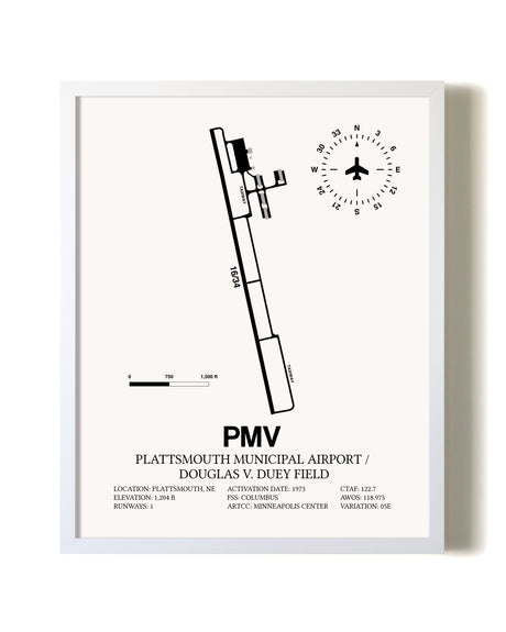 Plattsmouth Municipal Airport / Douglas V. Duey Field airport map poster in oak frame