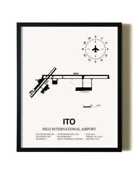 Framed Hilo International Airport wall art poster in black frame