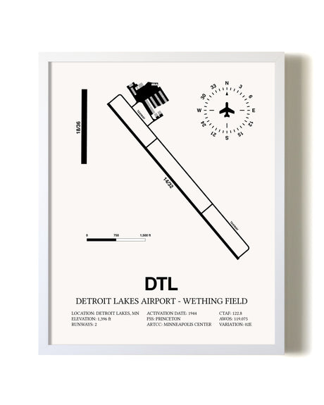 Detroit Lakes Airport-Wething Field airport map poster in oak frame