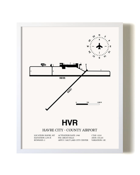 Havre City-County Airport airport map poster in oak frame
