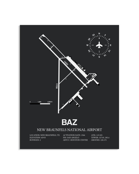 Gray Framed New Braunfels National Airport layout wall art poster