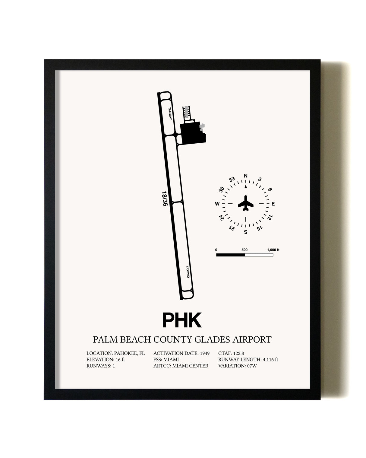 Framed Palm Beach County Glades Airport wall art poster in black frame