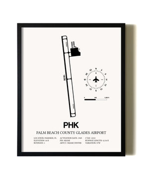 Framed Palm Beach County Glades Airport wall art poster in black frame