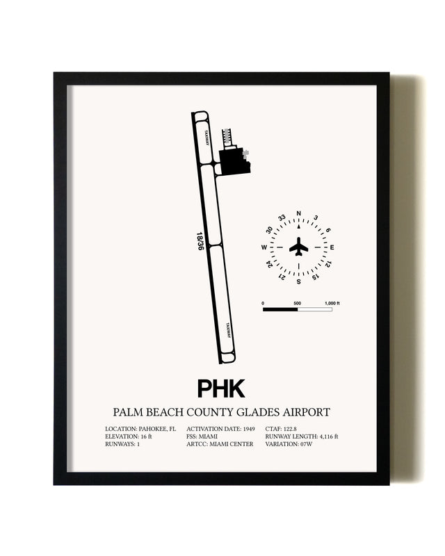 Framed Palm Beach County Glades Airport wall art poster in black frame