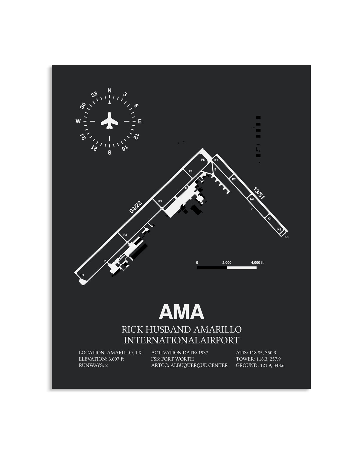 Gray Framed Rick Husband Amarillo International Airport layout wall art poster