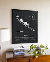 Gray Framed Waltrip Williamsburg Executive Airport wall art poster in black frame