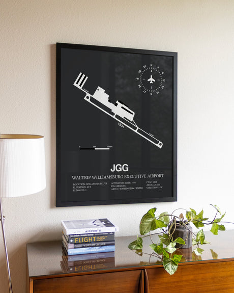 Gray Framed Waltrip Williamsburg Executive Airport wall art poster in black frame