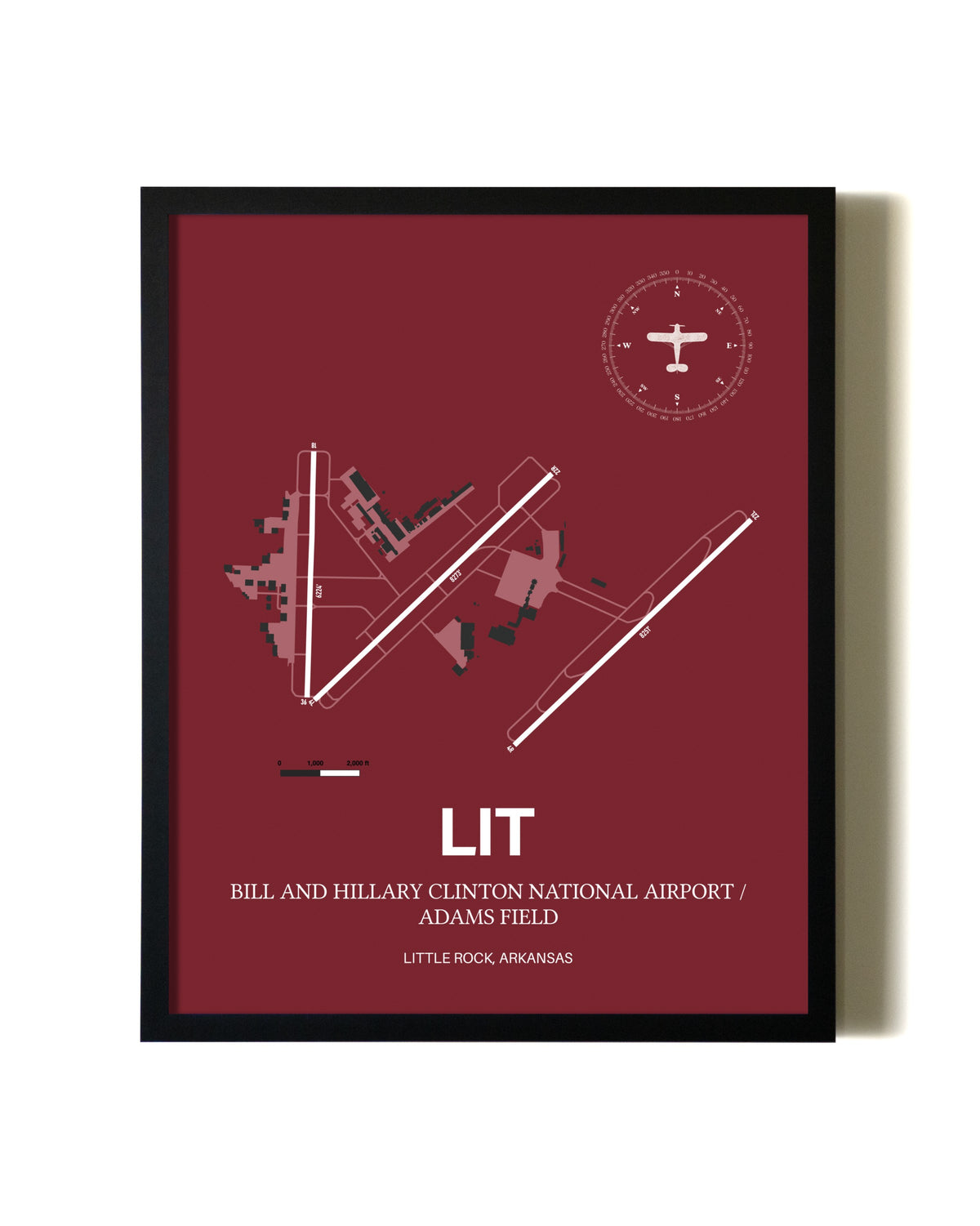 Framed Bill and Hillary Clinton National Airport/Adams Field wall art poster in black frame