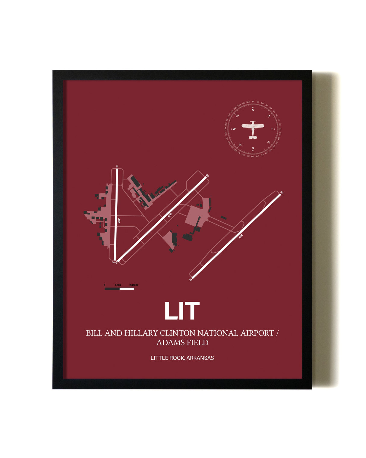 Framed Bill and Hillary Clinton National Airport/Adams Field wall art poster in black frame