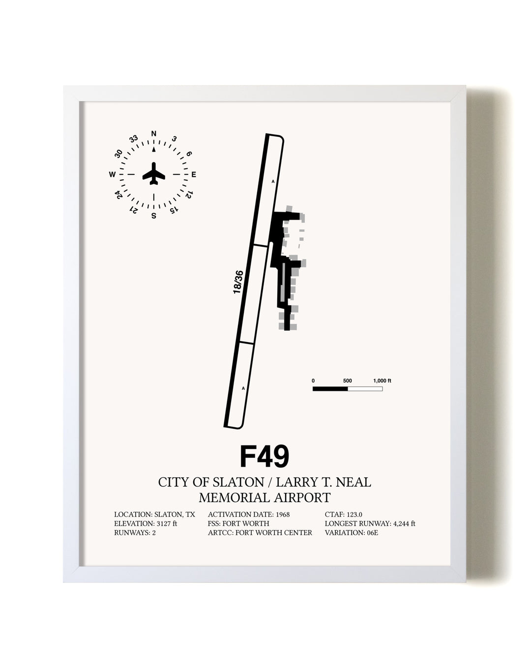 City Of Slaton / Larry T. Neal Memorial Airport airport map poster in oak frame