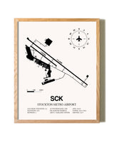 Stockton Metro Airport framed print in natural wood frame