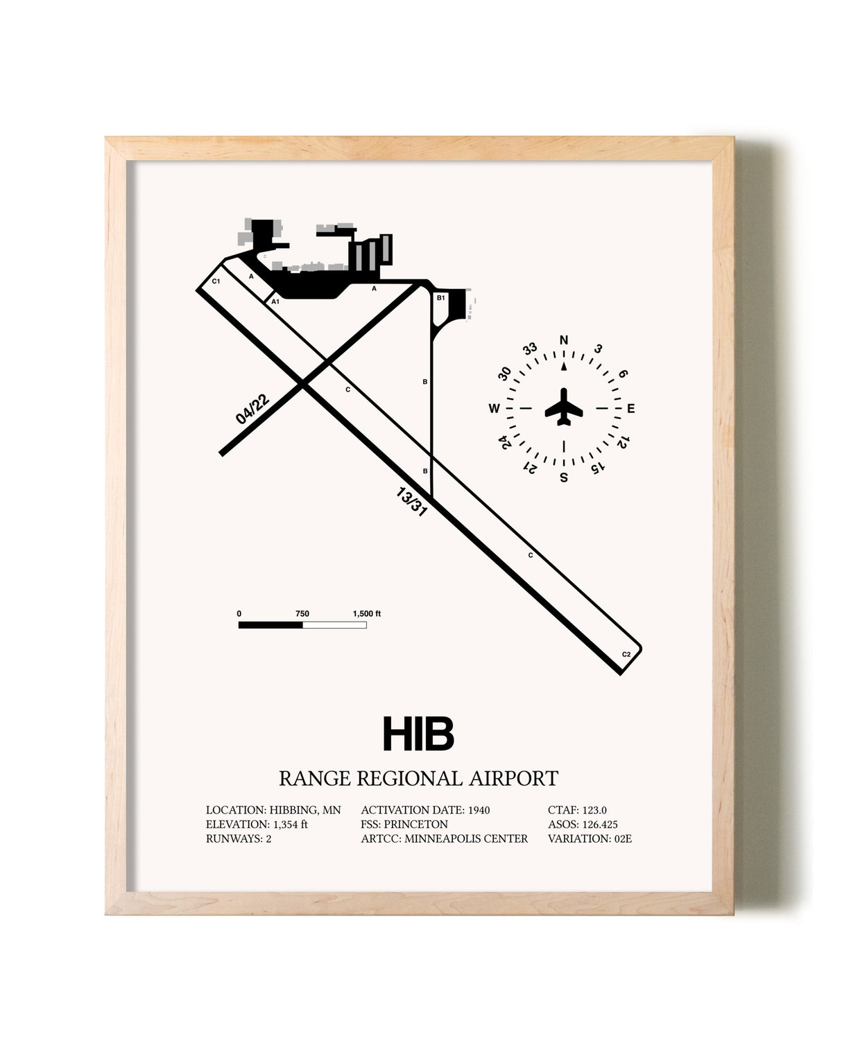 Range Regional Airport framed wall art in white frame