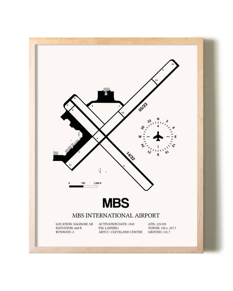 MBS International Airport framed wall art in white frame