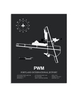 Gray Framed Portland International Jetport layout wall art poster