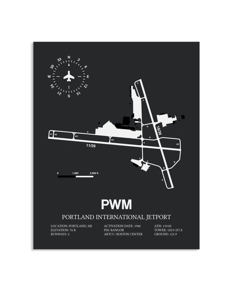 Gray Framed Portland International Jetport layout wall art poster