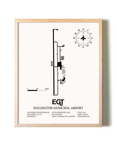 Wellington Municipal Airport framed wall art in white frame