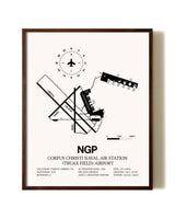 Corpus Christi Naval Air Station (Truax Field) Airport aviation print in walnut frame