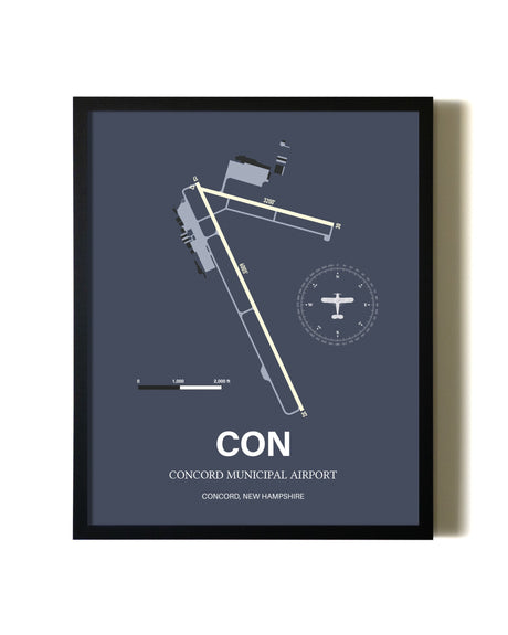 Blue and Cream Framed Concord Municipal Airport layout wall art poster