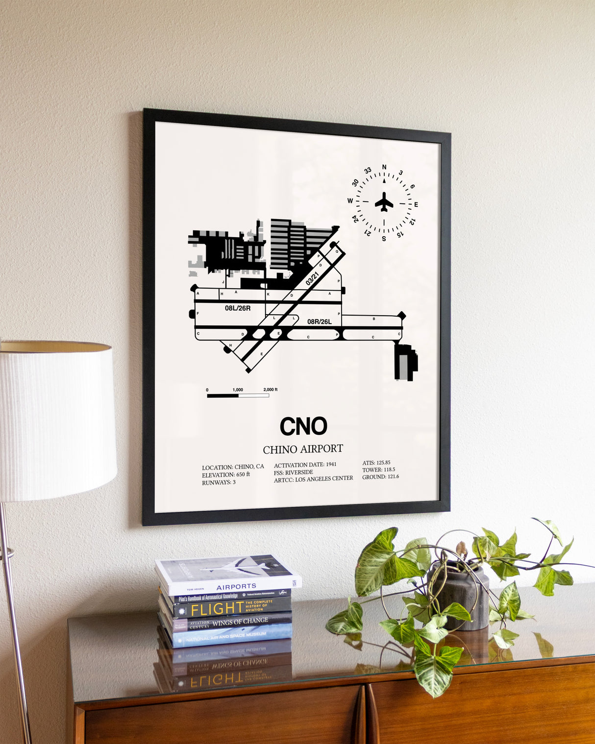 Chino Airport aviation wall décor in black wood frame