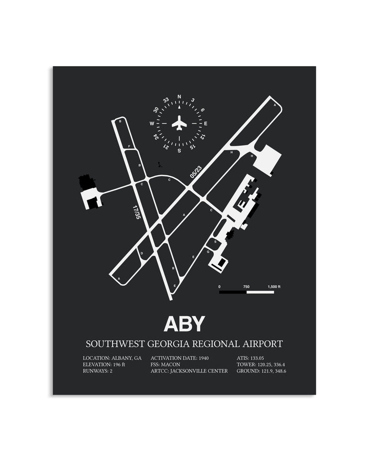 Gray Framed Southwest Georgia Regional Airport layout wall art poster