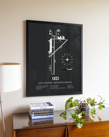 Gray Framed New Century Aircenter Airport wall art poster in black frame