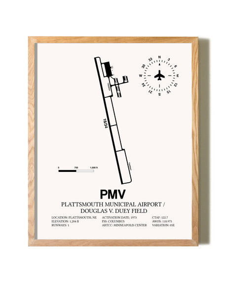 Plattsmouth Municipal Airport / Douglas V. Duey Field framed print in natural wood frame