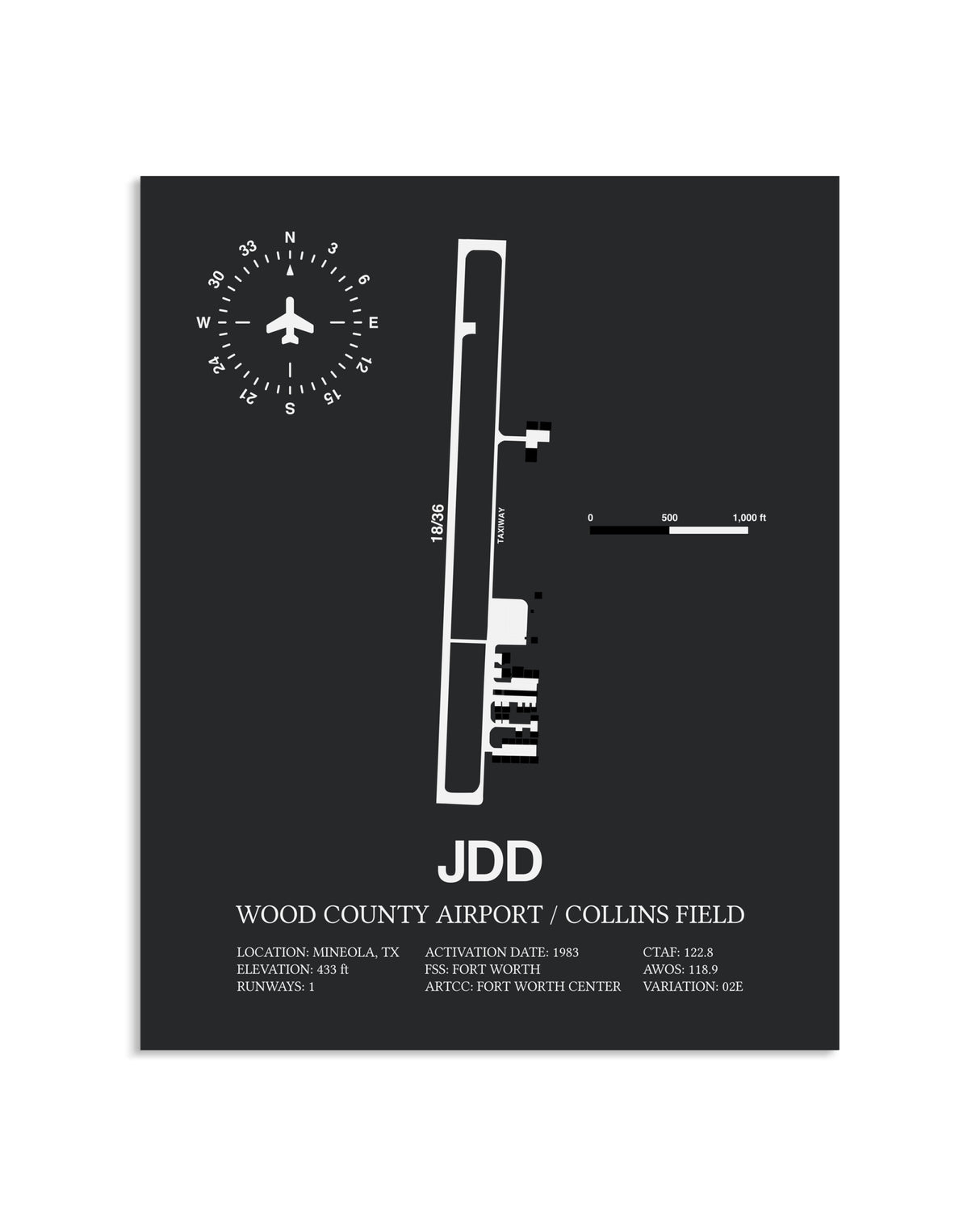 Gray Framed Wood County Airport / Collins Field layout wall art poster