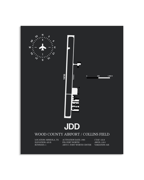 Gray Framed Wood County Airport / Collins Field layout wall art poster