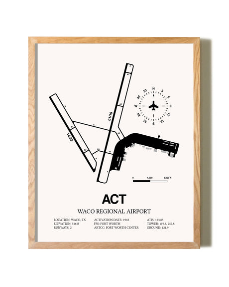 Waco Regional Airport framed print in natural wood frame