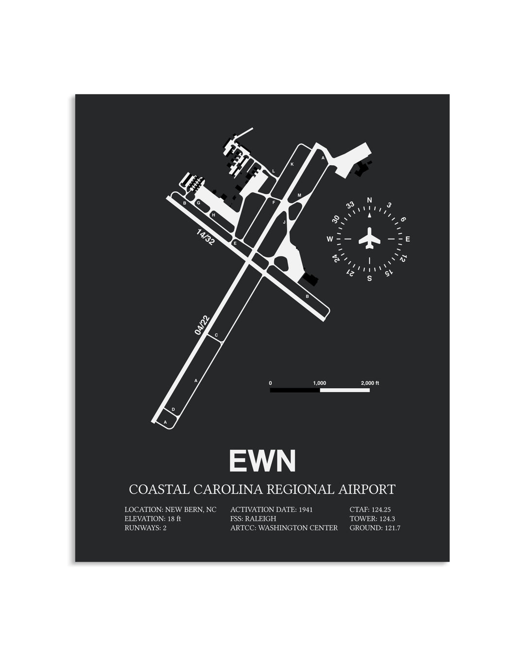 Gray Framed Coastal Carolina Regional Airport layout wall art poster