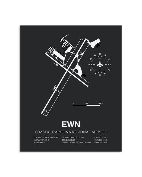 Gray Framed Coastal Carolina Regional Airport layout wall art poster