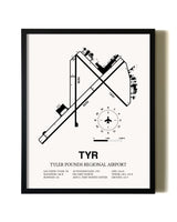 Framed Tyler Pounds Regional Airport wall art poster in black frame